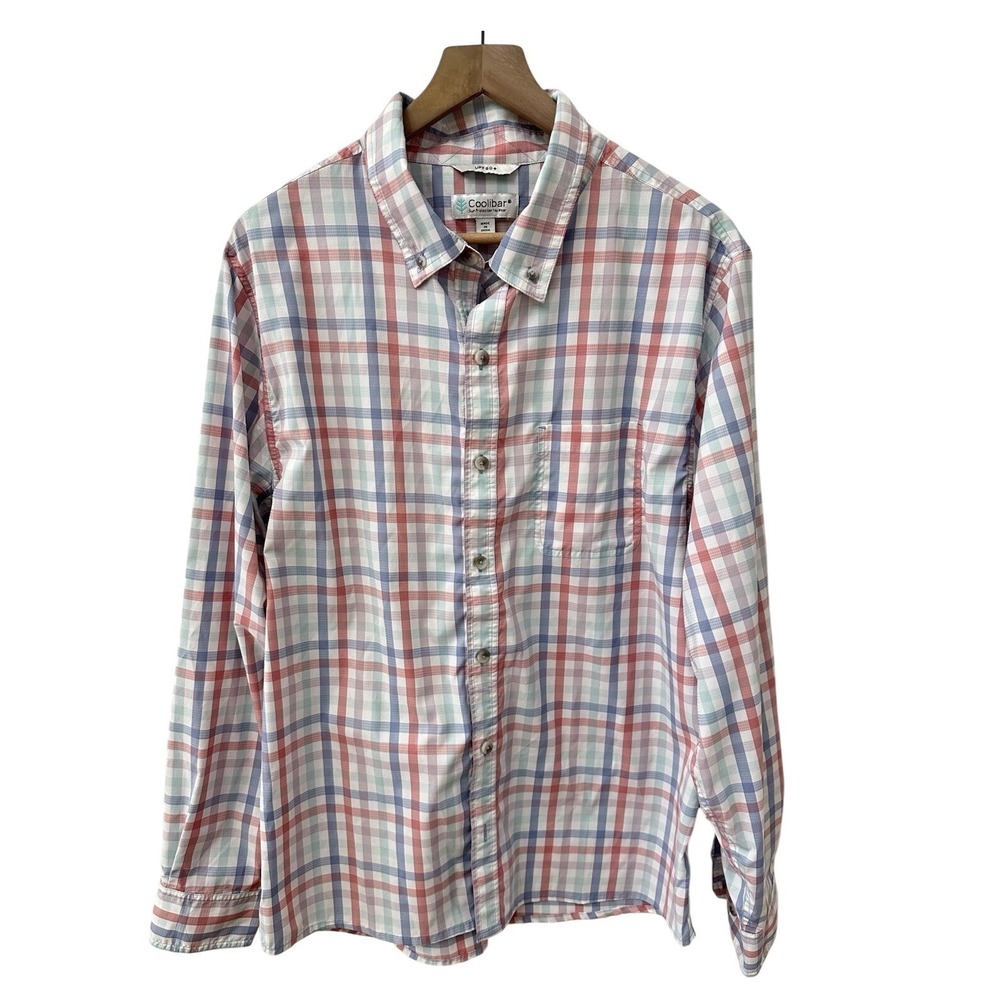 Coolibar Button Down Shirt XL Multicolor Plaid UPF‎ 50+ Long Sleeve Ventilated
